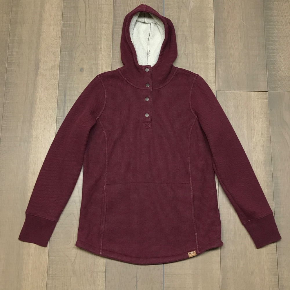 L.L. Bean Hoodie Pullover Jacket Womens Size S Red Waffle Fleece Lined Katahdin